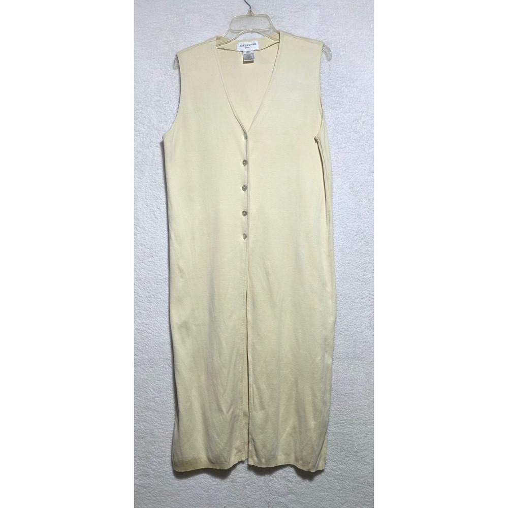 Jones New York Sport Cream Cotton Knit Sleeveless Duster Cardigan Large
